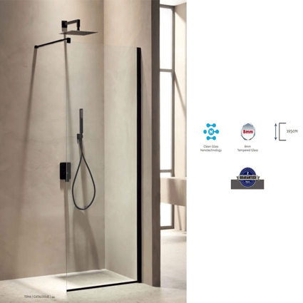 Σταθερό φύλλο καμπίνας Walk-In Black Matt 80x195cm